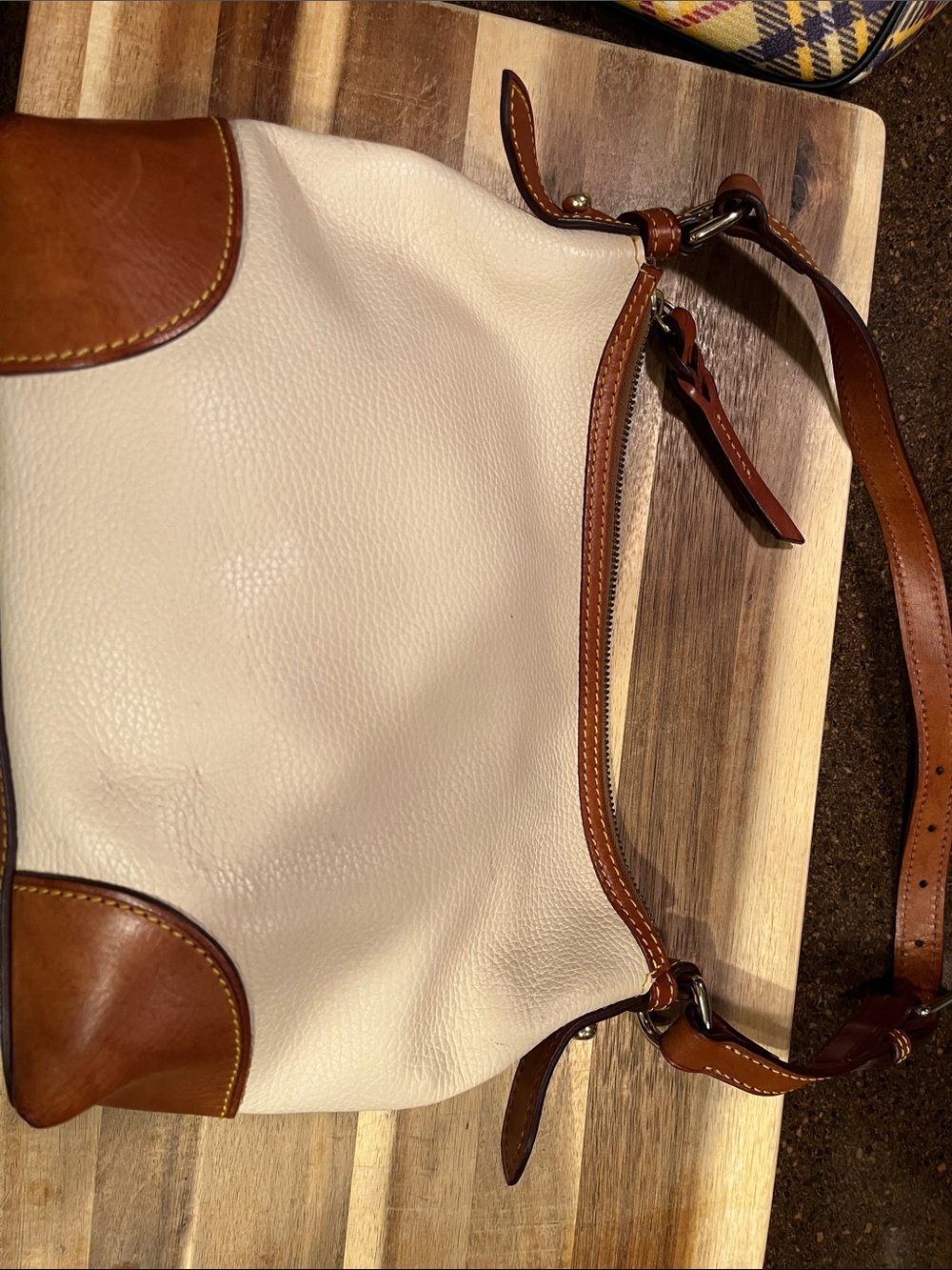 Dooney & Bourke Cream and Brown Leather-Trim Shoulder Bag - Picture 2 of 6